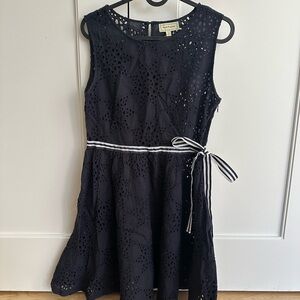 Hush Puppies Dark Navy Eyelet Dress with Striped Belt